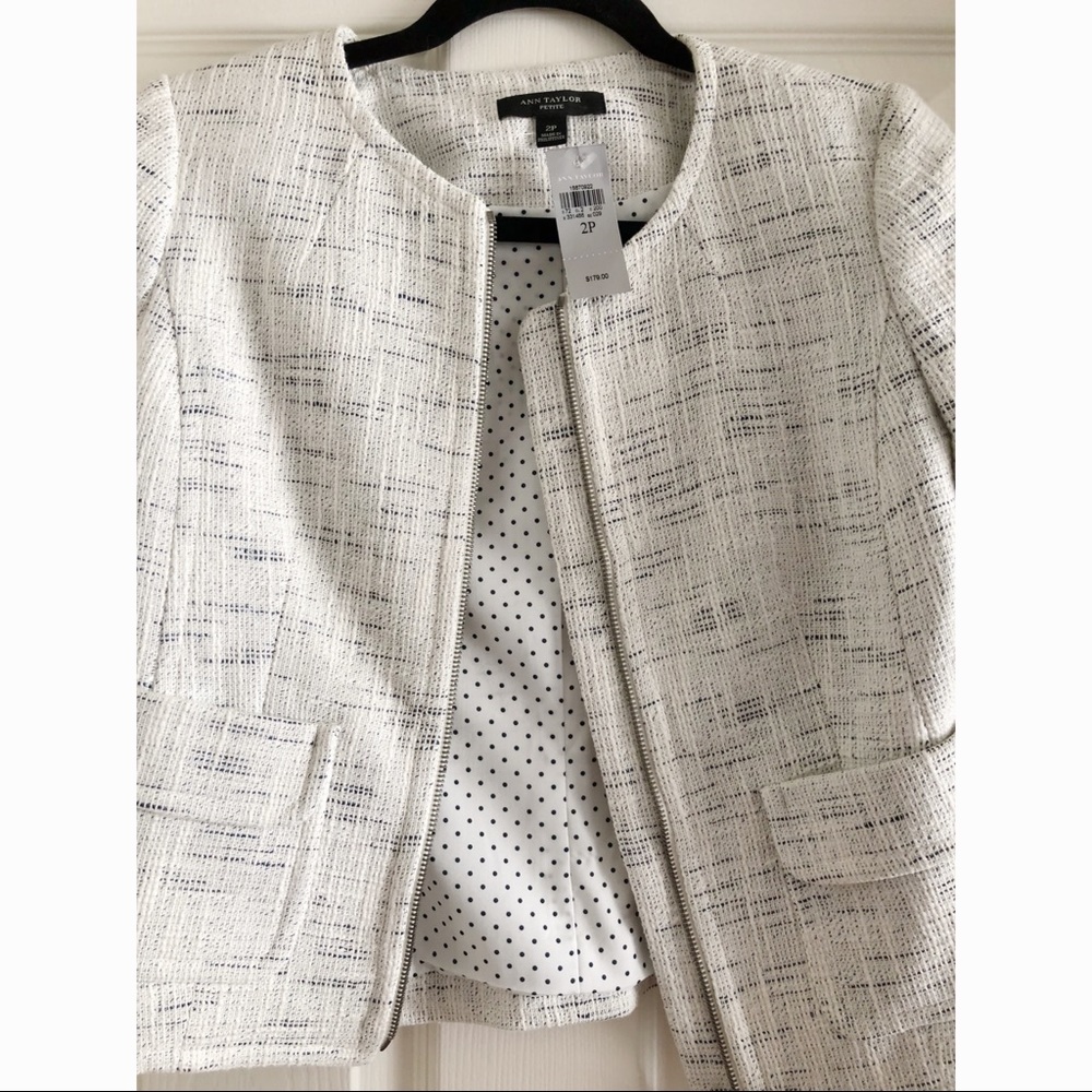 Ann Taylor Blazer Navy Blue & White Size 2P NEW